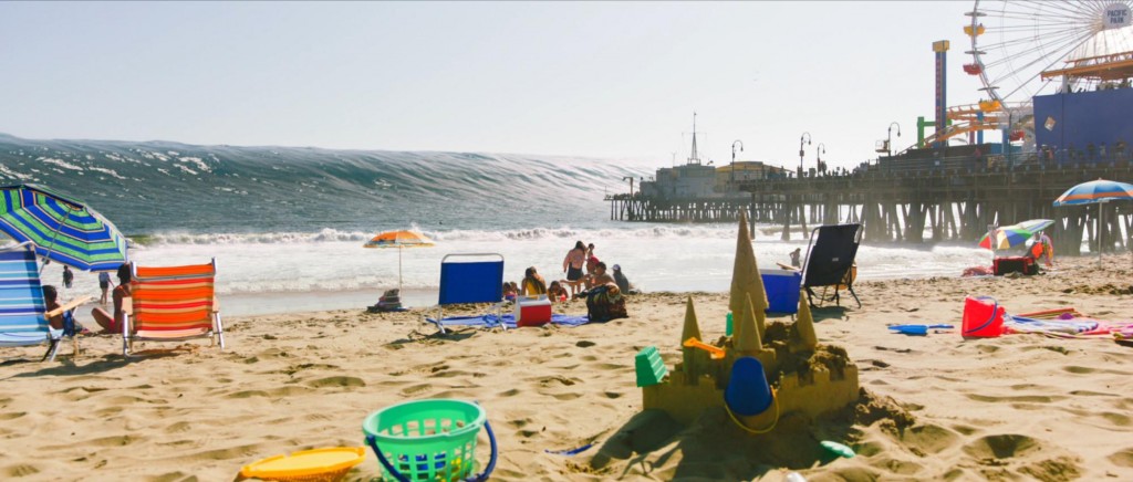 Alors que tous les vacanciers profitent de la mer et du plaisir du sable, une énorme vague est en approche de la ville de Los Angeles.